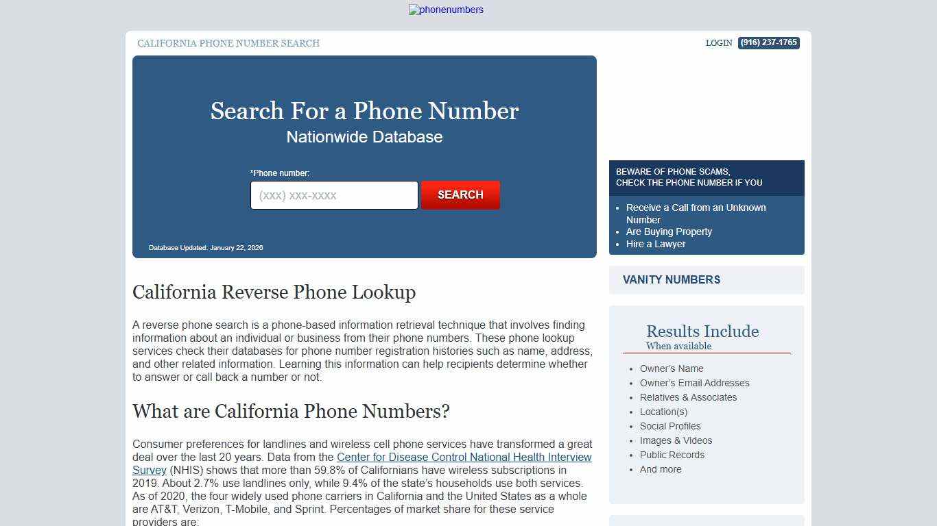 California Phone Number Lookup | PhoneNumbers.org