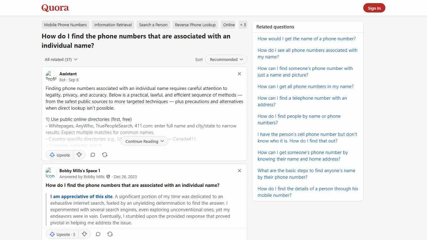 How to find the phone numbers that are associated with an individual name - Quora